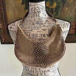 Y2K Nine West Beige and Brown Snake-Print Mini Hobo Bag